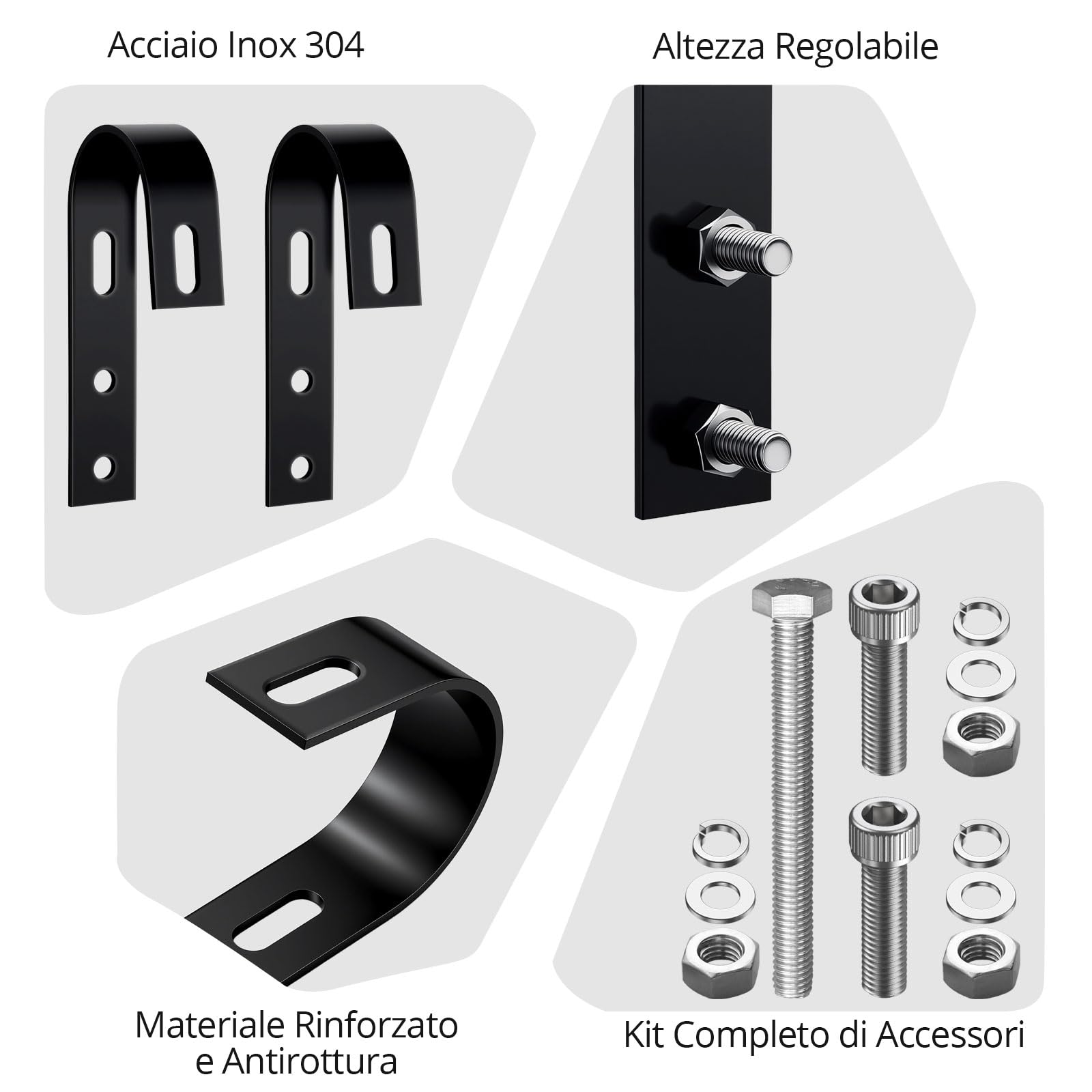 Kamtop 8 Ganci Solari Balcone In Acciaio Inox 304 Per Moduli Solari | Kit Ganci Solari Inox 304 Con Accessori Completi Per Installazione Pannelli Fotovoltaici Su Ringhiere