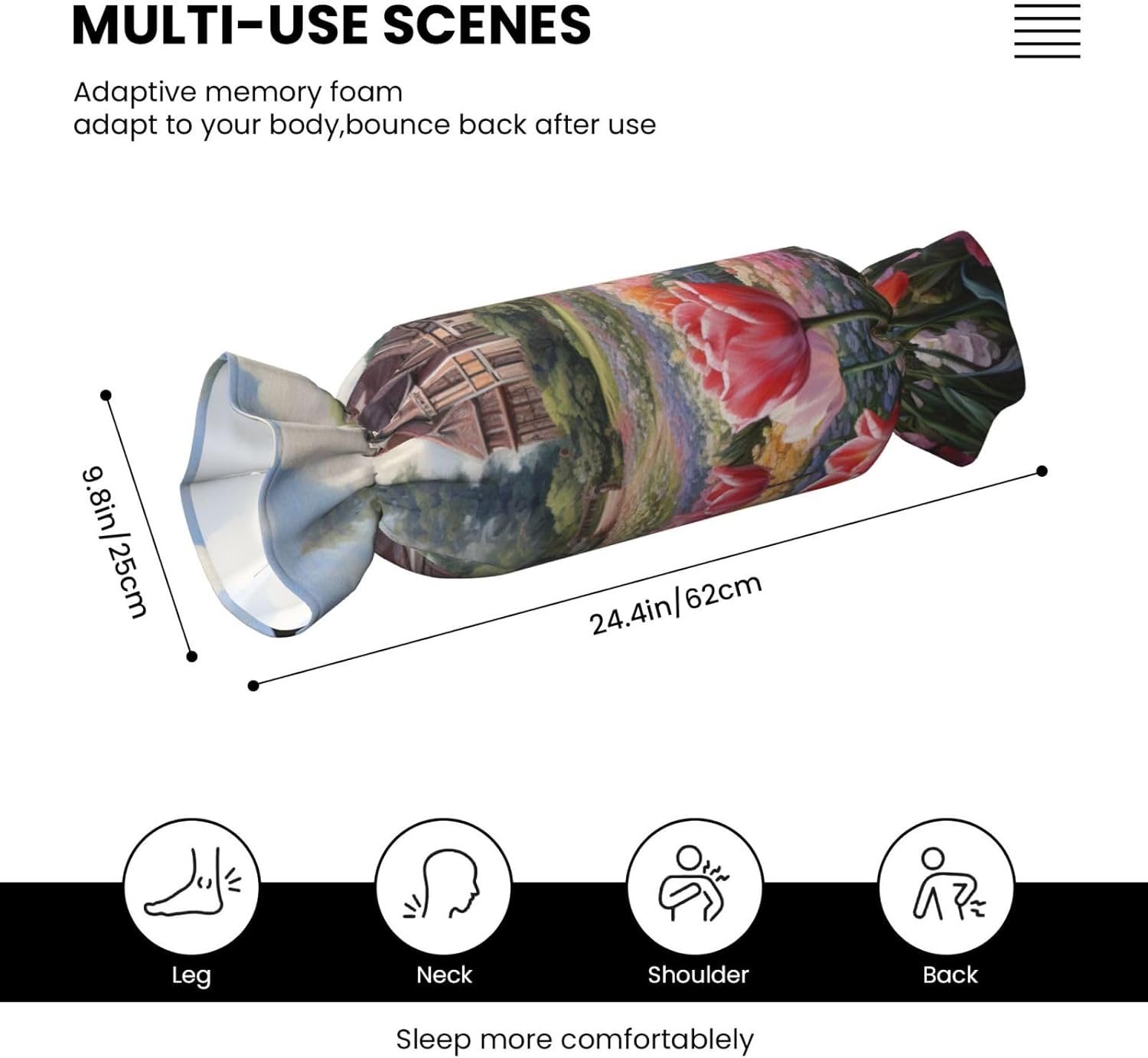 Tulip Garden Print Candy Cylindrical Comfortable Pillow Throw Pillows Home Decor Easy Maintenance