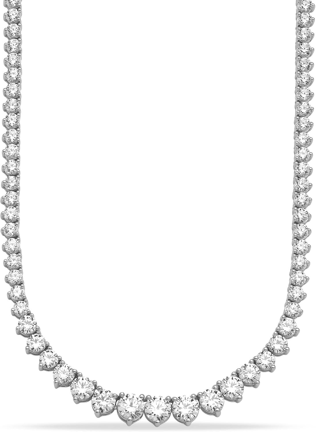 5 Carat to 35 Carat Graduated Lab-Grown Diamond Three prong Tennis Necklace 18 inch | 14K Yellow or White Gold Necklace | E-F Color and VS1 Clarity
