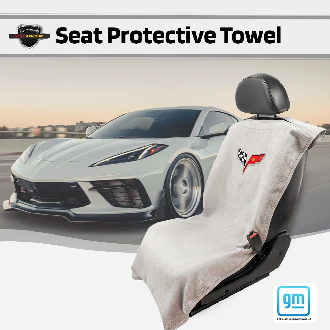 Seat Armour Seat Protector Towel for Corvette C8 - Soft Machine Washable Car Seat Cover Towel - Easy to Install, Multipurpose Car Seat Towel - Gray