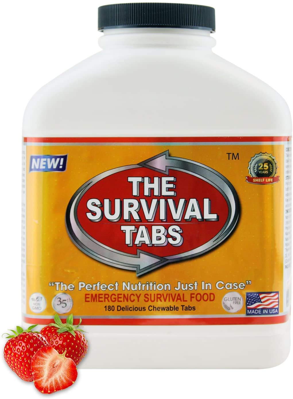 Survival Tabs 15 Day 180 Tabs Emergency Food Survival Food Meal Replacement MREs Gluten Free and Non-GMO 25 Years Shelf Life Long Term Food Storage - Strawberry Flavor