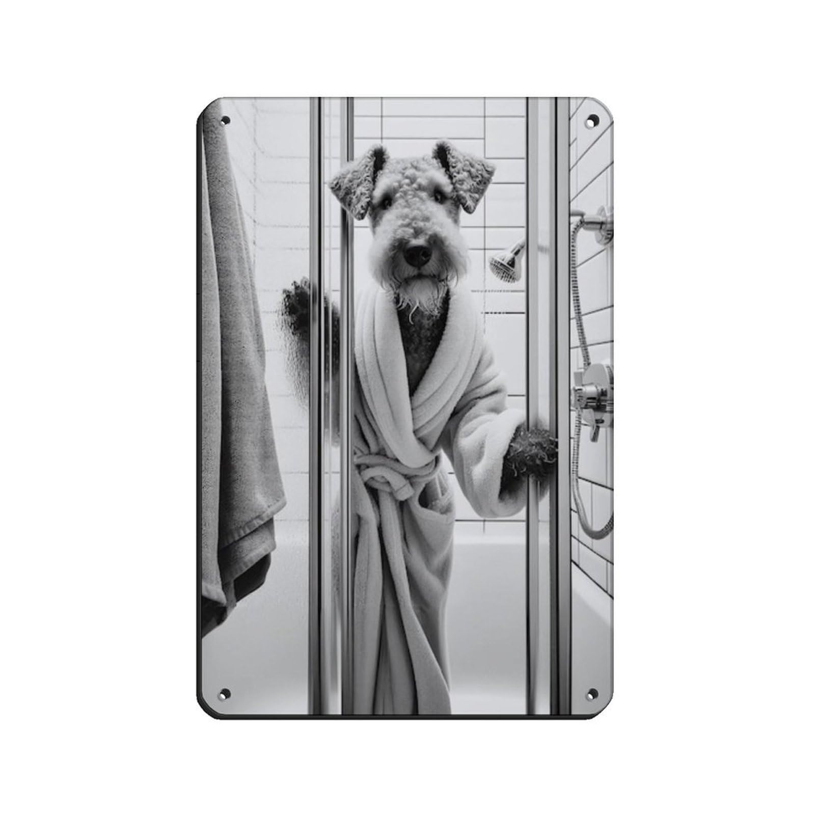 Lxwnze 20L X 30W Cm Airedale Terrier, Bathroom Art Poster Tin Sign Vintage Metal Pub Club Cafe Bar Home Wall Art Decoration Poster Retro 8X12inch(20X30cm)