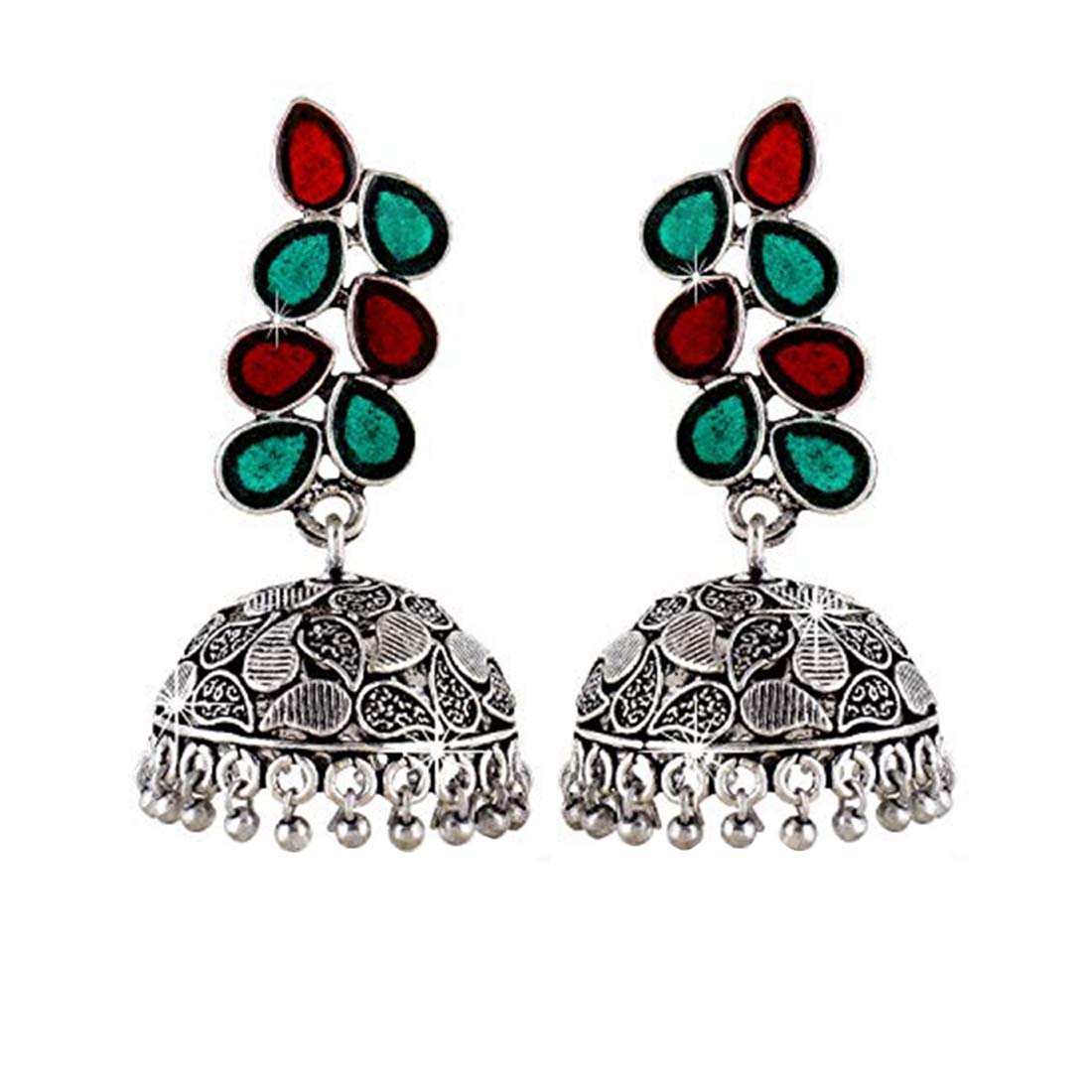 Yellow Chimes German Silver Oxidized Jhumka Meenakari Touch Traditional Jhumki/Jhumka Earrings for Women (B085NY3HWH) Amazon Price History, Amazon Price Tracker