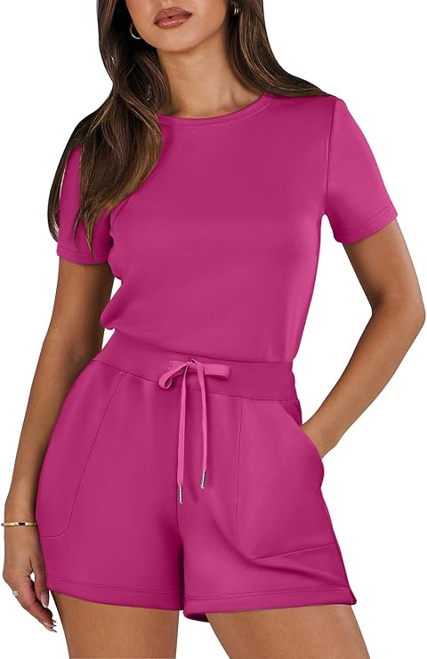 ANRABESS Women's Summer Crewneck Casual Loose Short Sleeve One Piece Rompers Jumpsuit Outfits with Pockets