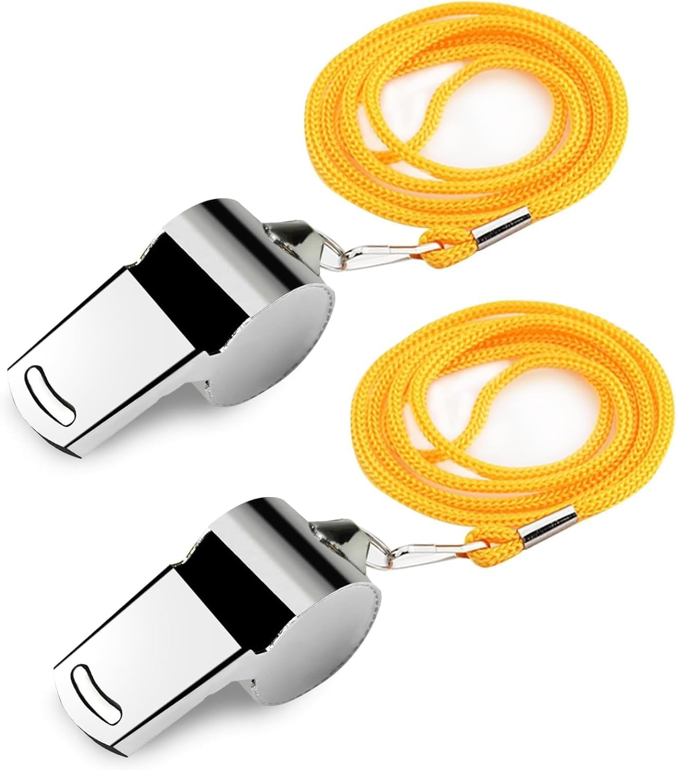2Pcs Yellow Stainless Whistle with Lanyard, Loud Metal Emergency Sports Whistle Soccer Football Whistles for Referee, Teacher, Kids,Coach and Referee Gear Whistles