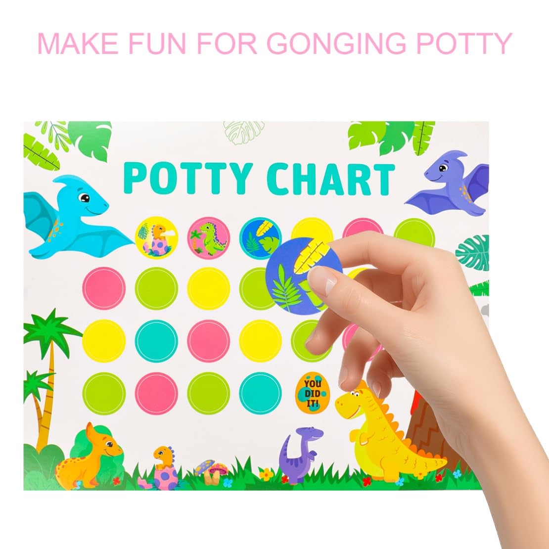 Potty Training Chart for Toddler 30 PCS 2 Fun Styles Potty Sticker Chart for Toddlers Girls Boys Rainforest Dinosaurs Pink Unicorn Motivational Reward Chart for Kids - 4