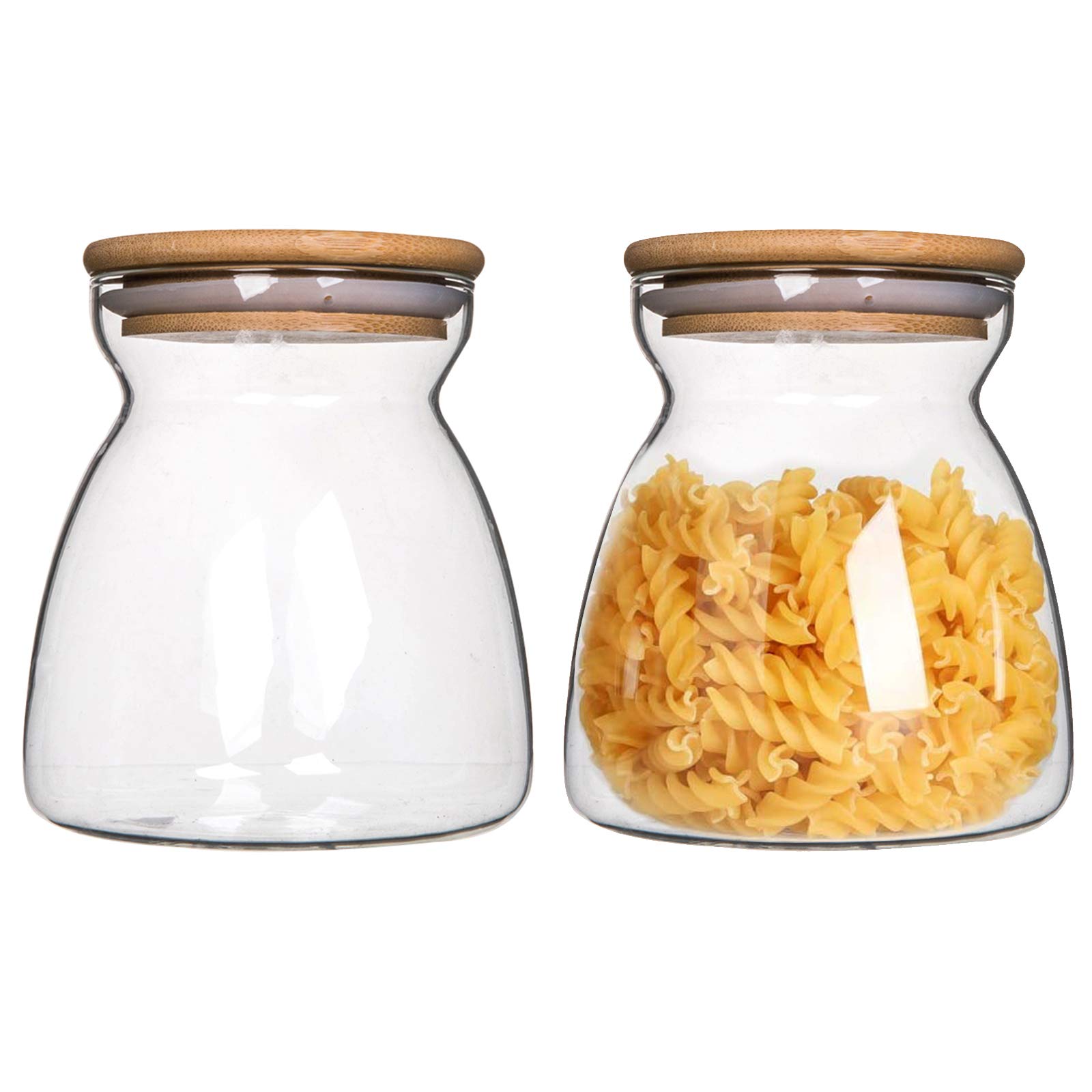 2 botes de cristal con tapa hermética de bambú transparente para almacenamiento de alimentos para frutos secos, café, granos de harina, cereales, avena, azúcar y té (700 ml)