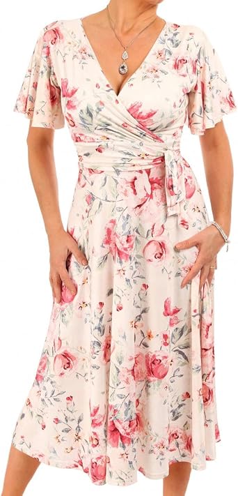 Blue Banana Womens Fit and Flare Knee Length Flutter Sleeve Dress