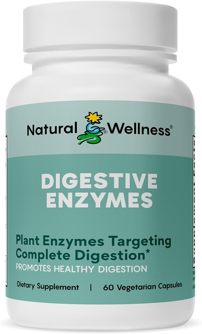 Natural Wellness Digestive Enzymes – Supports Healthy Digestion, Nutrient Absorption, and Relief from Gas & Bloating – 60 Capsules