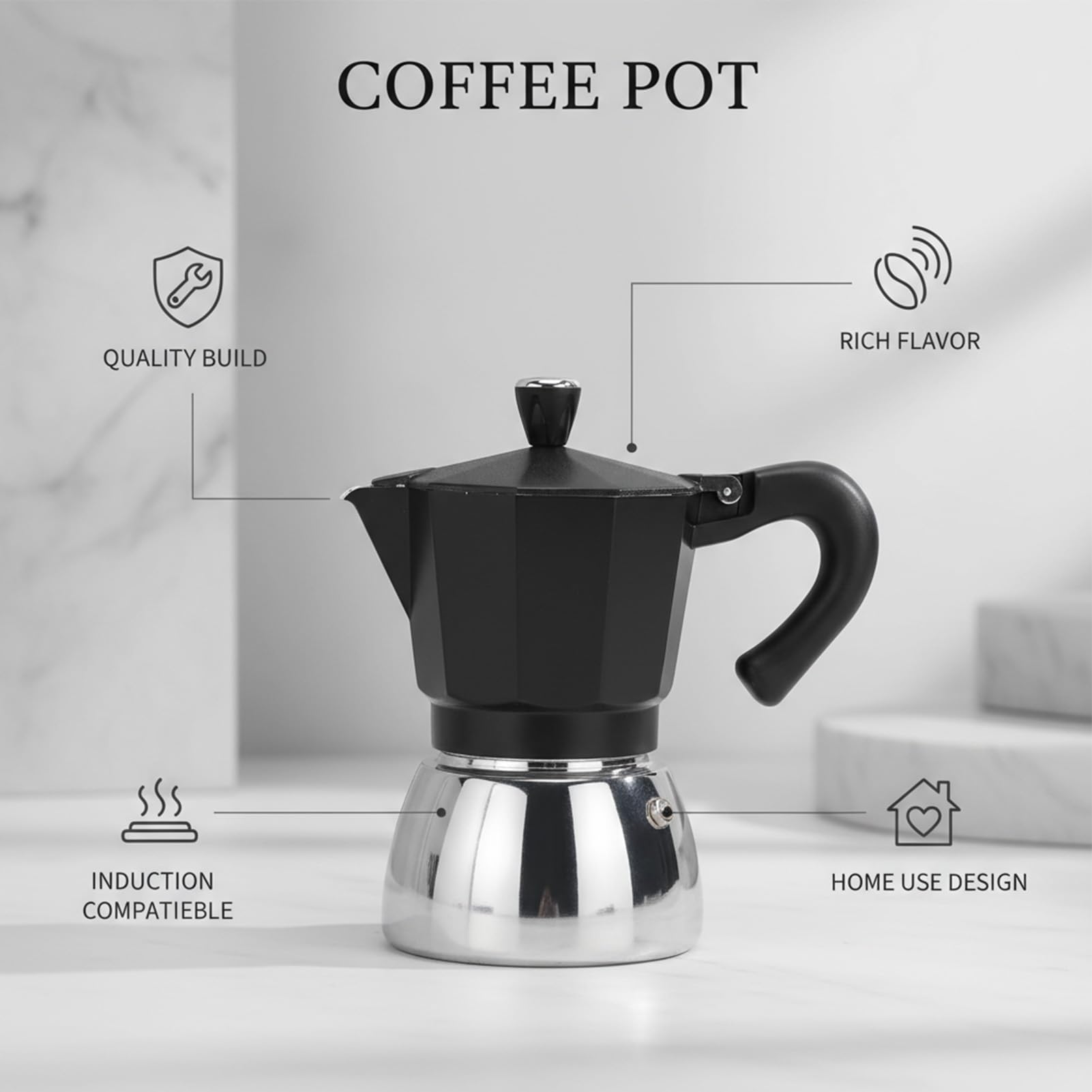 Caffettiera Italiana, Caffettiera da Piano Cottura da 300 Ml con Base a Induzione, per Fornello Elettrico a Gas da Campeggio per Uso Domestico