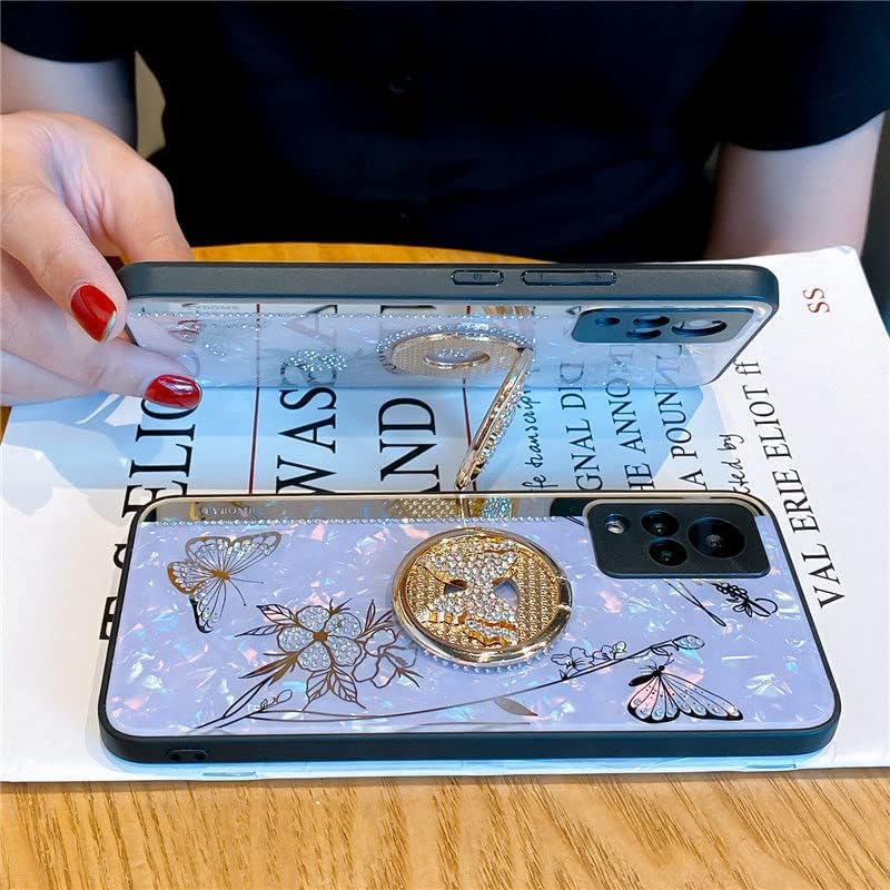 Miniatura 2 de Funda para Galaxy A14 5G con función atril, bonita carcasa de mármol con mariposa floral con espejo de soporte, elegante funda protectora a prueba