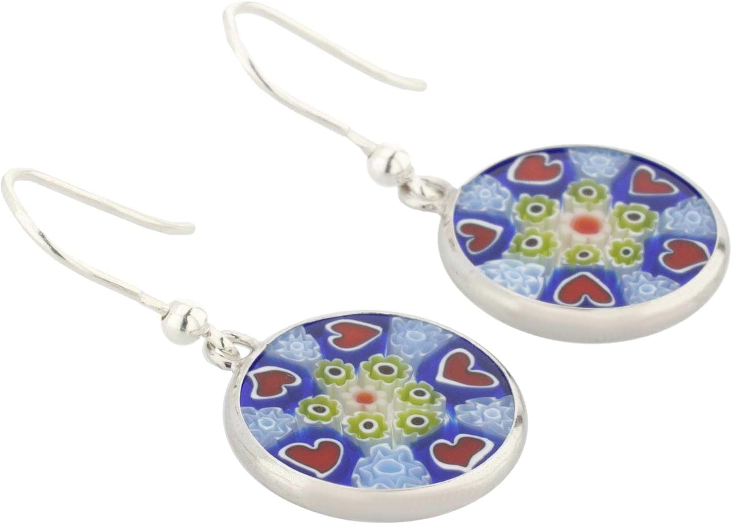 Glass Of Venice Murano Glass Millefiori Round Dangle Earrings - Silver