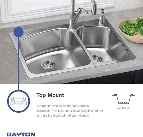 Miniatura 8 de Elkay D22519 Dayton Fregadero de cocina empotrable de doble lavabo de acero inoxidable de 25" - 2 agujeros para grifo (medio derecho)