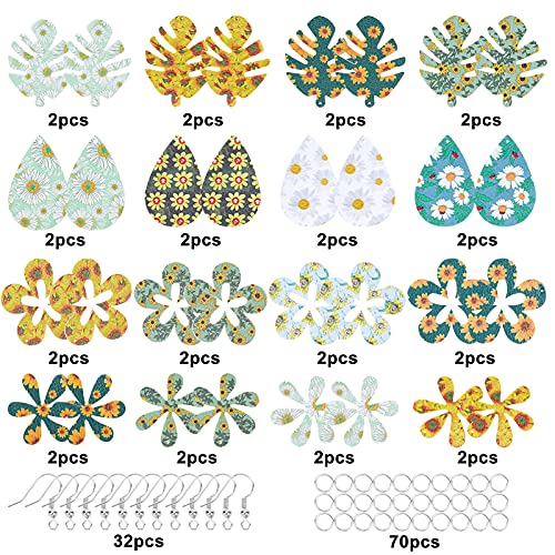 Sunnyclue Diy 16 Pairs Sunflower Printed Fall Faux Leather Earring Making Kits Flower Leaf Teardrop Dangles For Women Earring Jewellery Findings Making Crafts #TOP1