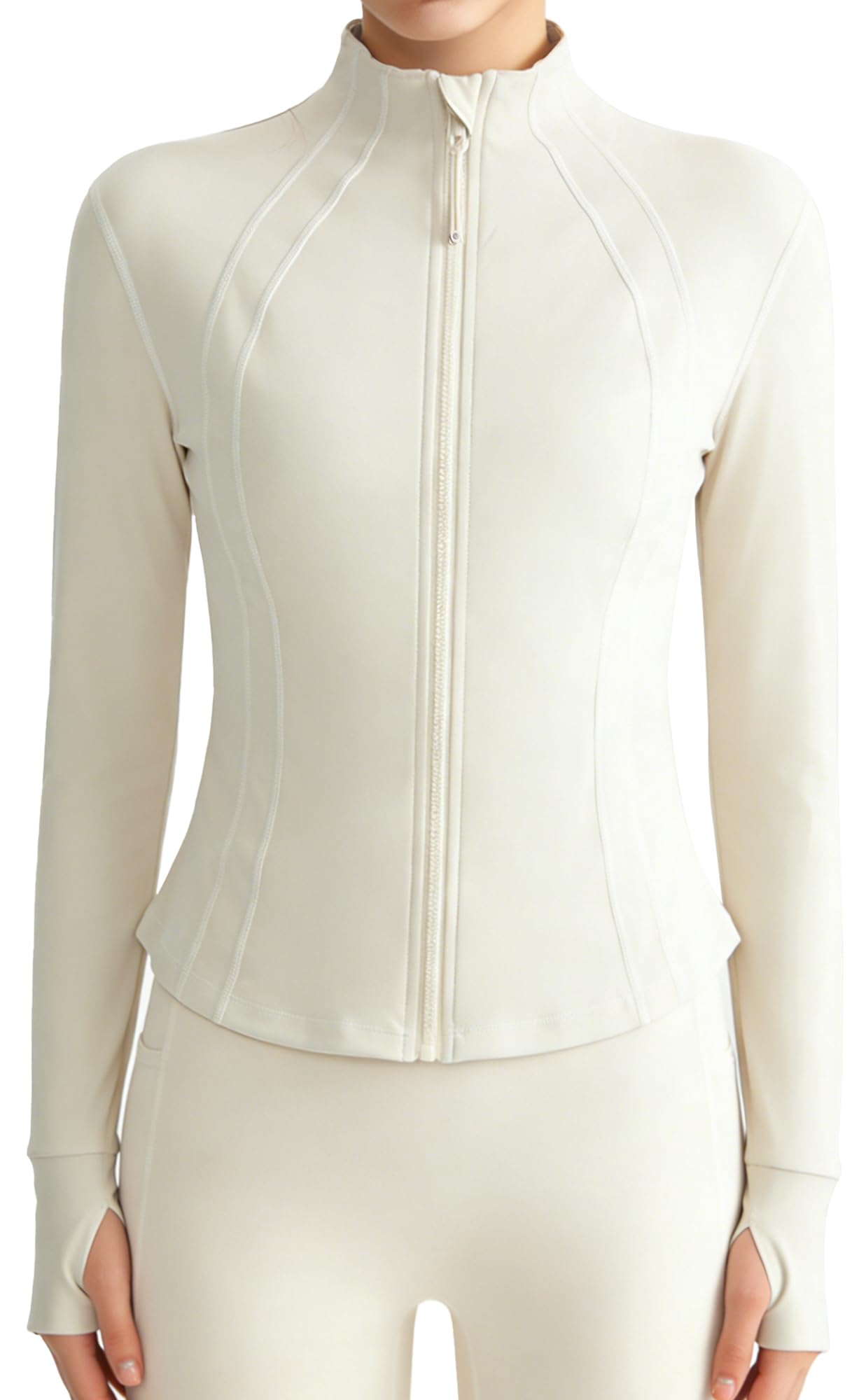 SEAUR Womens Cropped Workout Jacket Front Zip Stretchy Fitted Long Sleeve Crop Top Activewear
