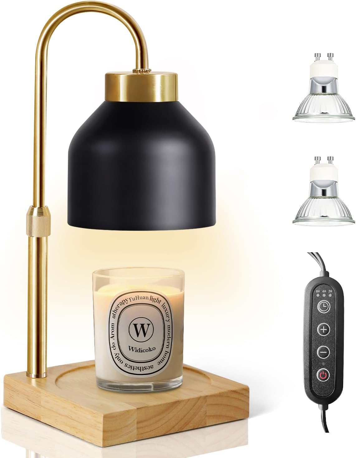 Candle Warmer Lamp, Dimmable Candle Wax Warmer with 2 Bulbs, Adjustable Height Electric Candle Warmer for Small and Large Jar Candles, Candle Melter Lamp for Home Decor (Black)