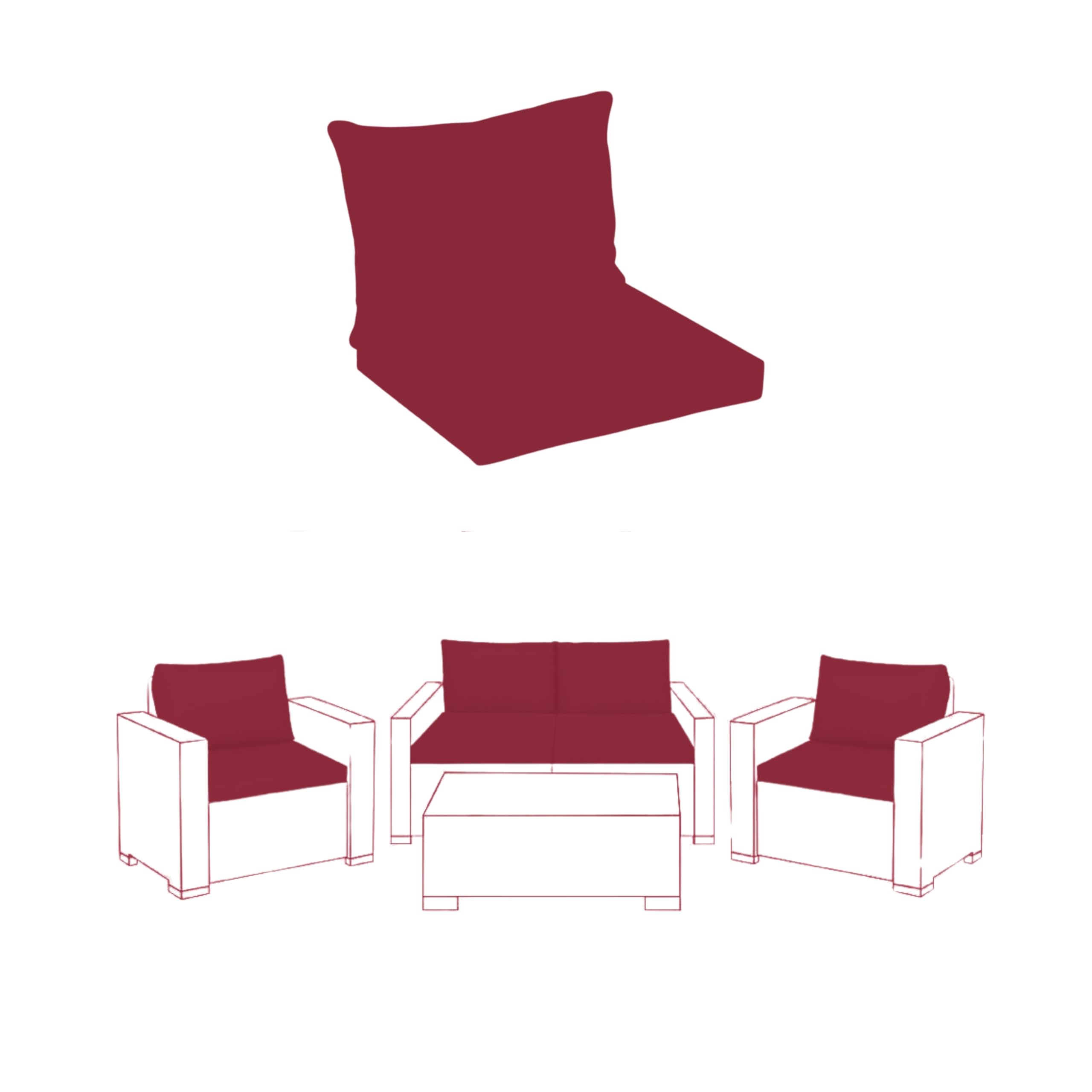 FIVE MOONS Outdoor patio cushion set with water-resistant, zippered covers. Compatible for Keter Allibert California Rattan Furniture. Durable, weatherproof cushions (Burgundy, 1 Armchair set)