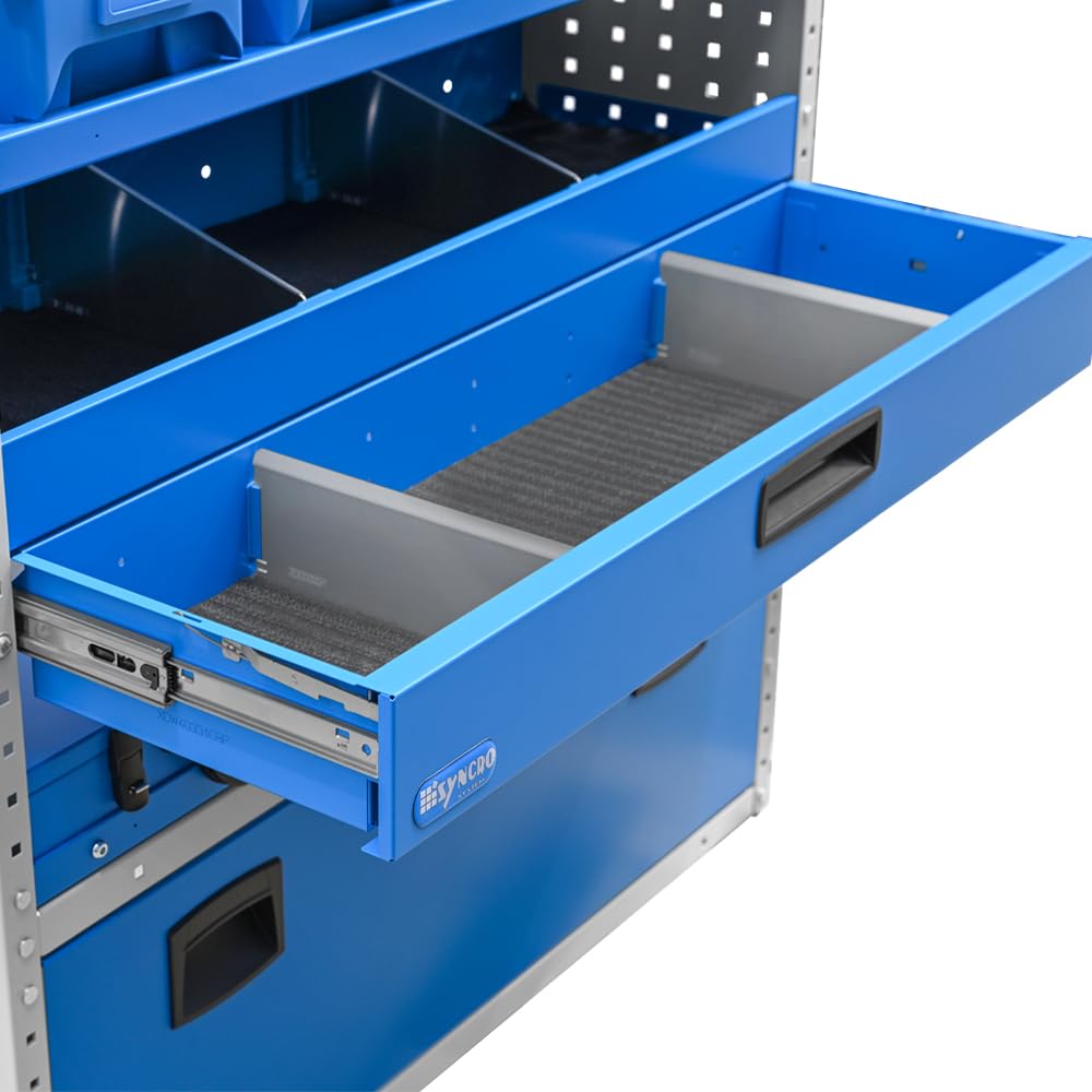 Syncro System Kit scaffalatura furgone Berlingo Partner Kangoo Ducato Boxer Jumper Transit Sprinter – cassetto VisionBox 2 valigie antina vano passa-ruota 101x108x31 cm