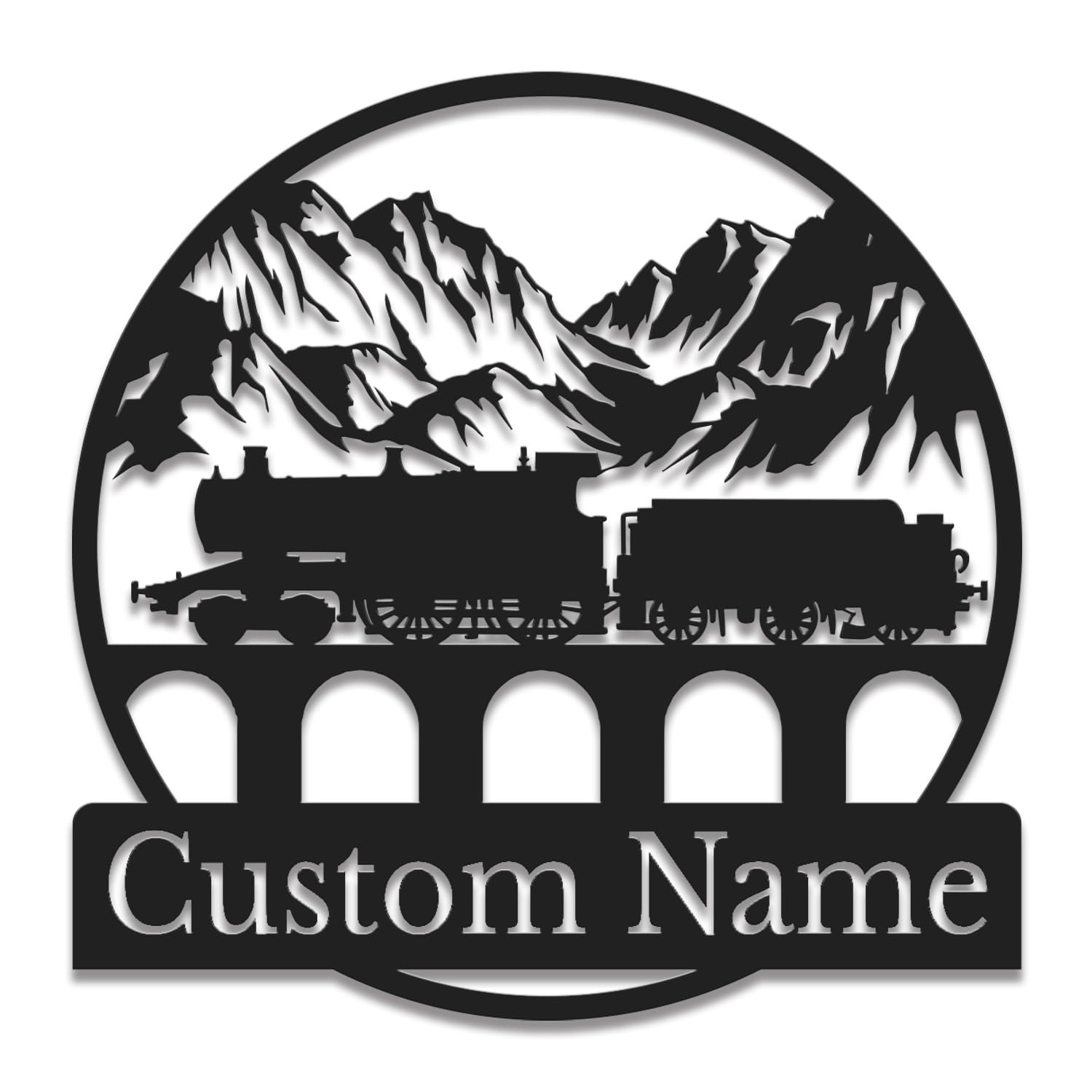 Personalized Railroad Metal Wall Art – Custom Train Engine & Station Sign – Industrial Decor for Man Caves, Offices & Train Lover Gifts (Style-7)