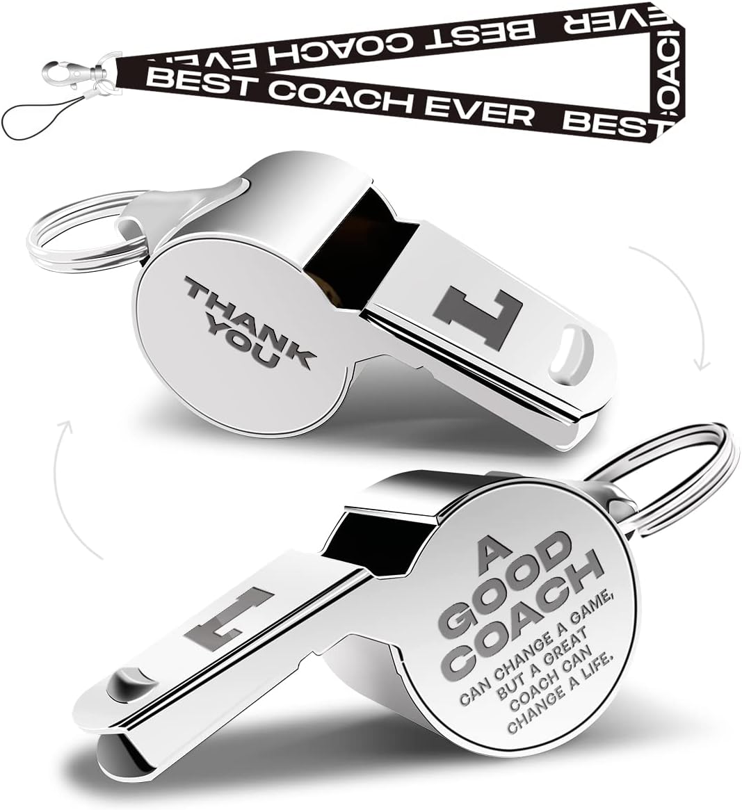 QIBAJIU Whistles with Lanyard,Letter L, Coach Whistle, Football Gifts, Football Soccer Hockey Basketball Volleyball Baseball Coach Gifts for Men Women Teacher Thank You Cheer Coach Gift โ Coach