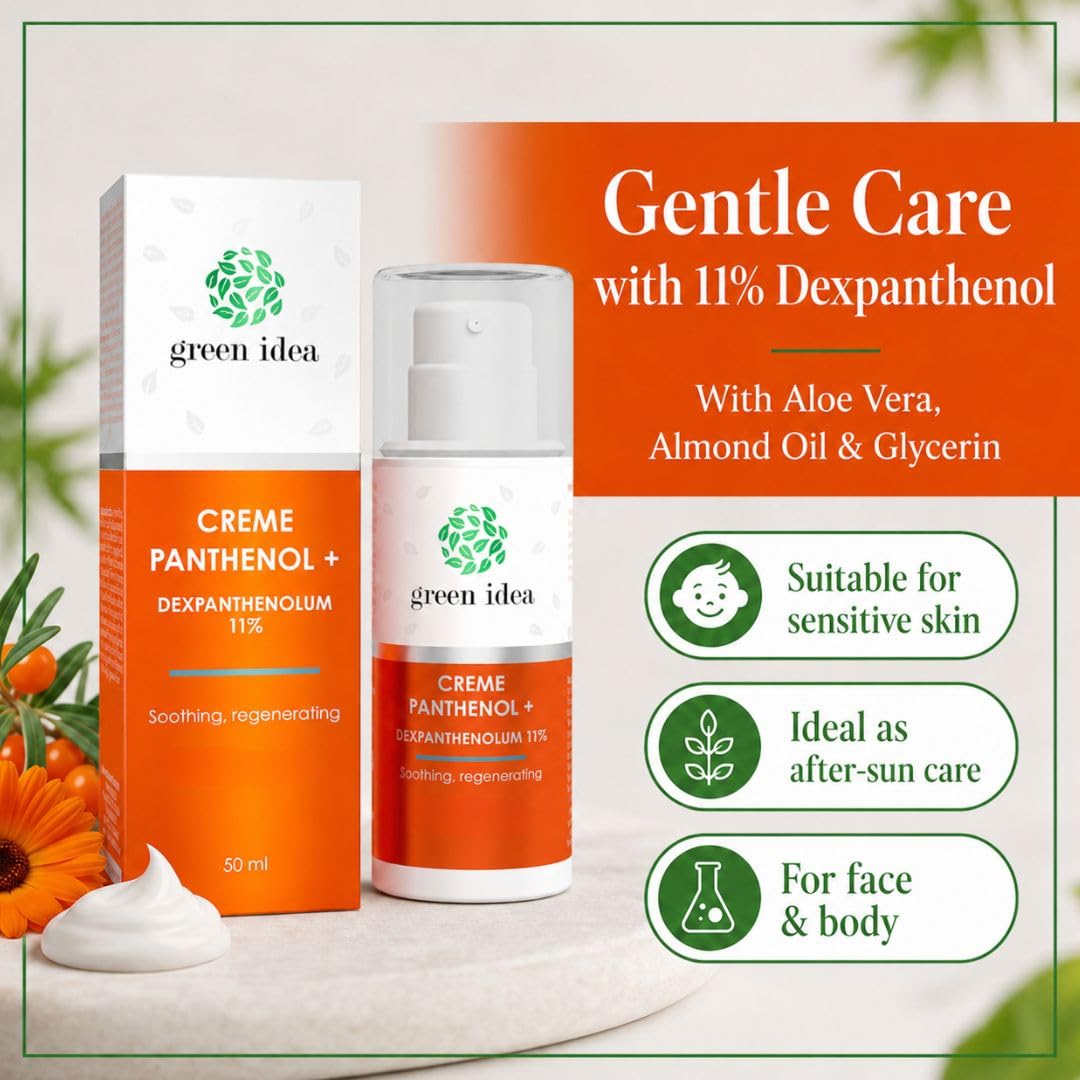 Green idea PANTHENOL krem 11%, 50 ml | Wysoka zawartość dekspantenolu, Aloes, nagietek, rokitnik, Pielęgnacja po opalaniu, Pantenol na rany i maść lecznicza