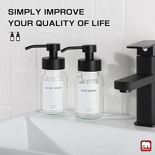 Miniatura 6 de GMISUN - Dispensador de jabón de espuma, paquete de 2 dispensadores de jabón de vidrio transparente de 8.5 fl oz  8.5 fl oz para baño y cocina,
