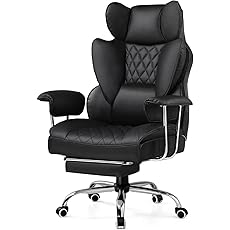 COMHOMA Big and Tall Office Chair, High Back Leather Gaming Chair with Footrest, Executive Ergonomic Office Chair with Pocket Spring Lumbar Support and with Outward Fixed Soft Armrests