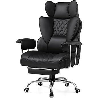 COMHOMA Big and Tall Office Chair, High Back Leather Gaming Chair with Footrest, Executive Ergonomic Office Chair with Pocket Spring Lumbar Support and with Outward Fixed Soft Armrests