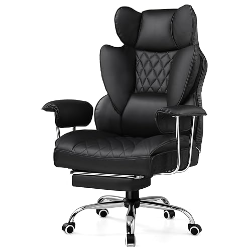 GTRACING Gaming Chair,Office Chair with Pocket Spring Lumbar Support, Ergonomic Comfortable Wide Office Desk Computer Chair with Outward Fixed Soft Armrests and Footrest (PU Leather, Black) - Deepblack