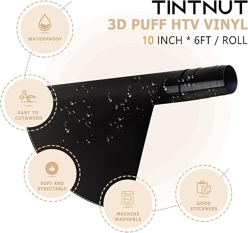 Miniatura 2 de Tintnut Rollo de vinilo de transferencia de calor de 10 pulgadas x 6 pies, rollo de vinilo HTV 3D, rollo de vinilo de transferencia de calor, rollo