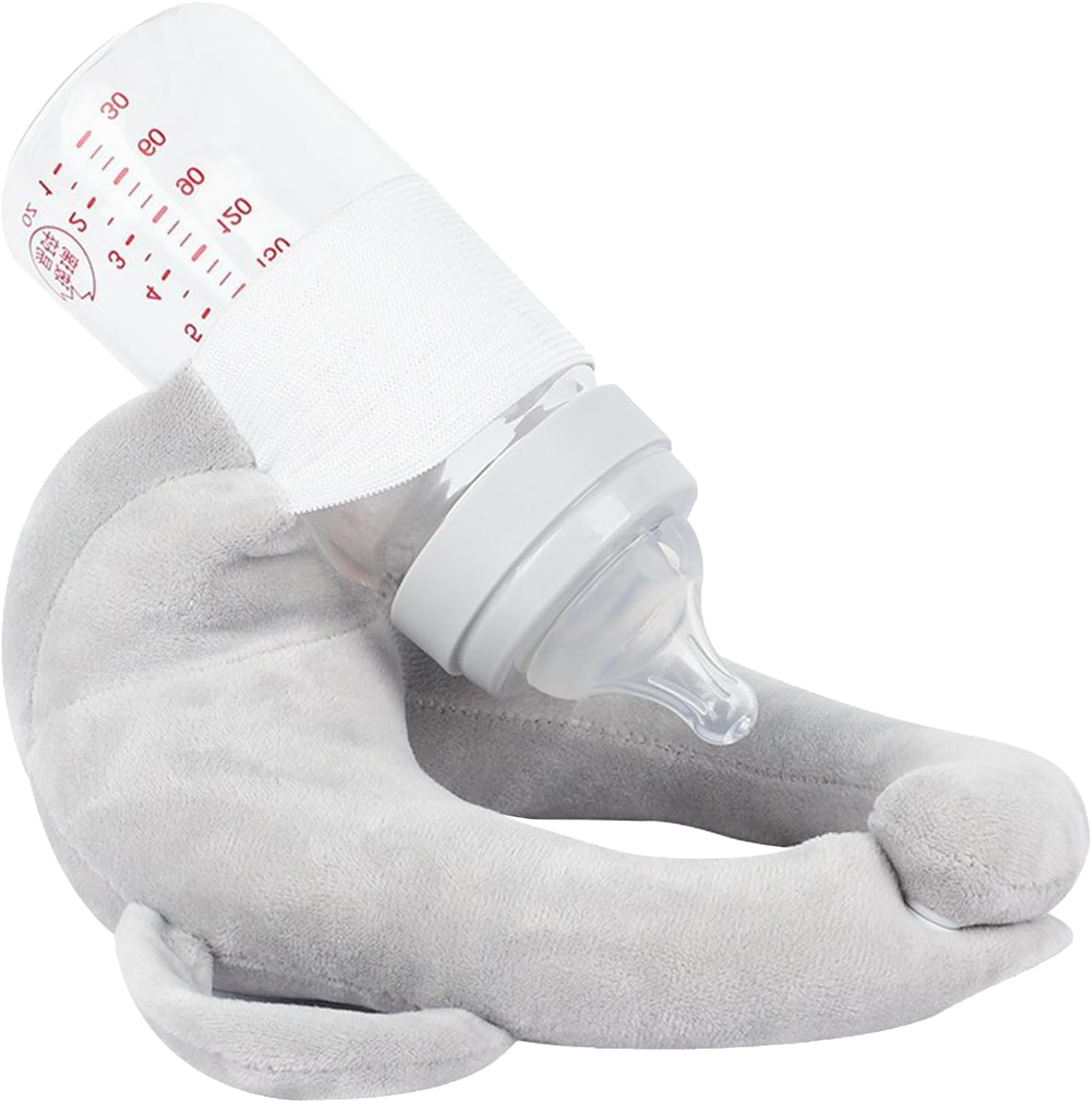 Baby Bottle Feeding Support Pillow, Independent Feeding Pad, Hands-Free Nursing Support (Light Gray)