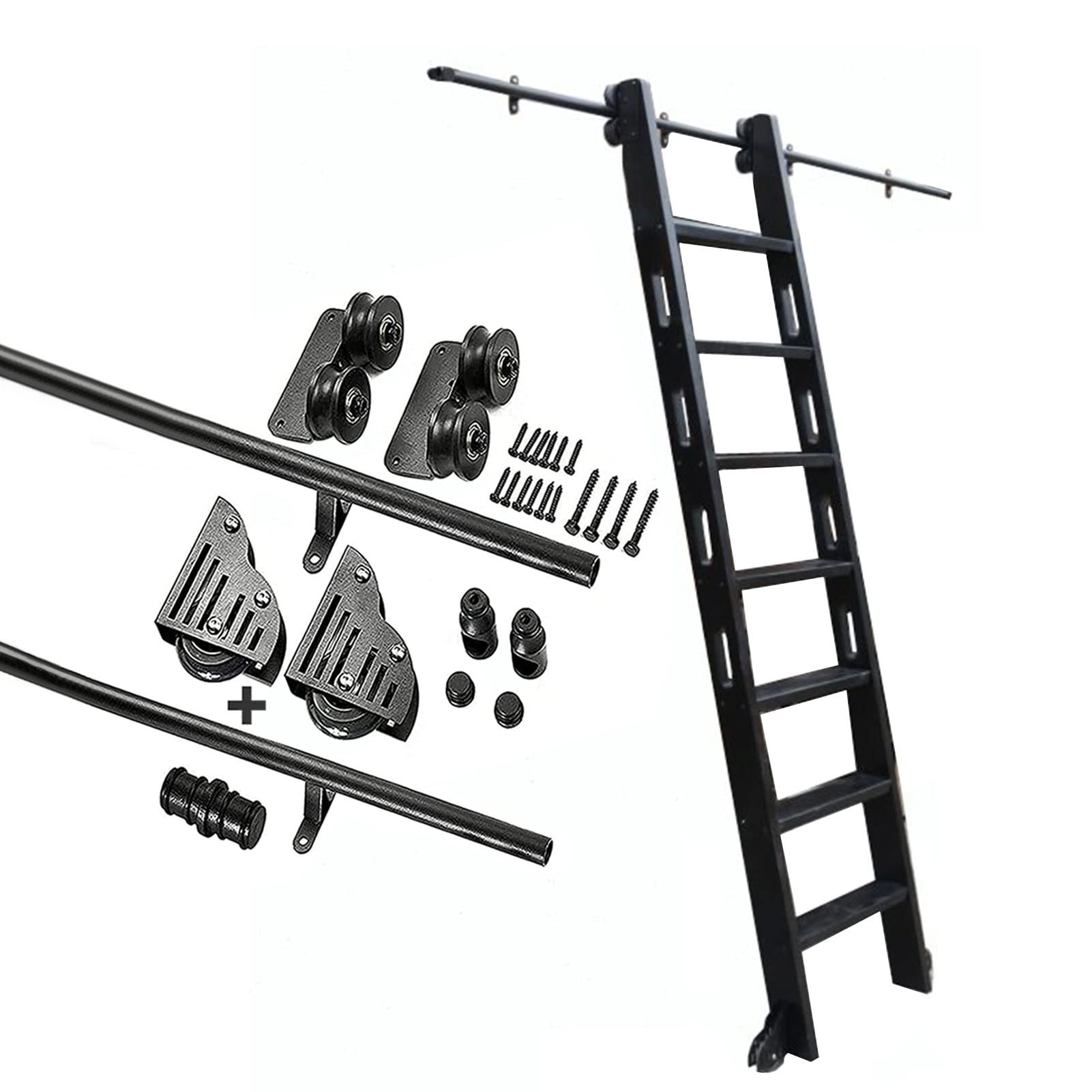 Schiebetreppen-Hardware-Bücherregal Schiebetreppen-Hardware-Kit, Schiene/Rundschiene (Keine Leiter), mit Bodenrollenrädern, Rolltreppenschienen mit Rundrohr (