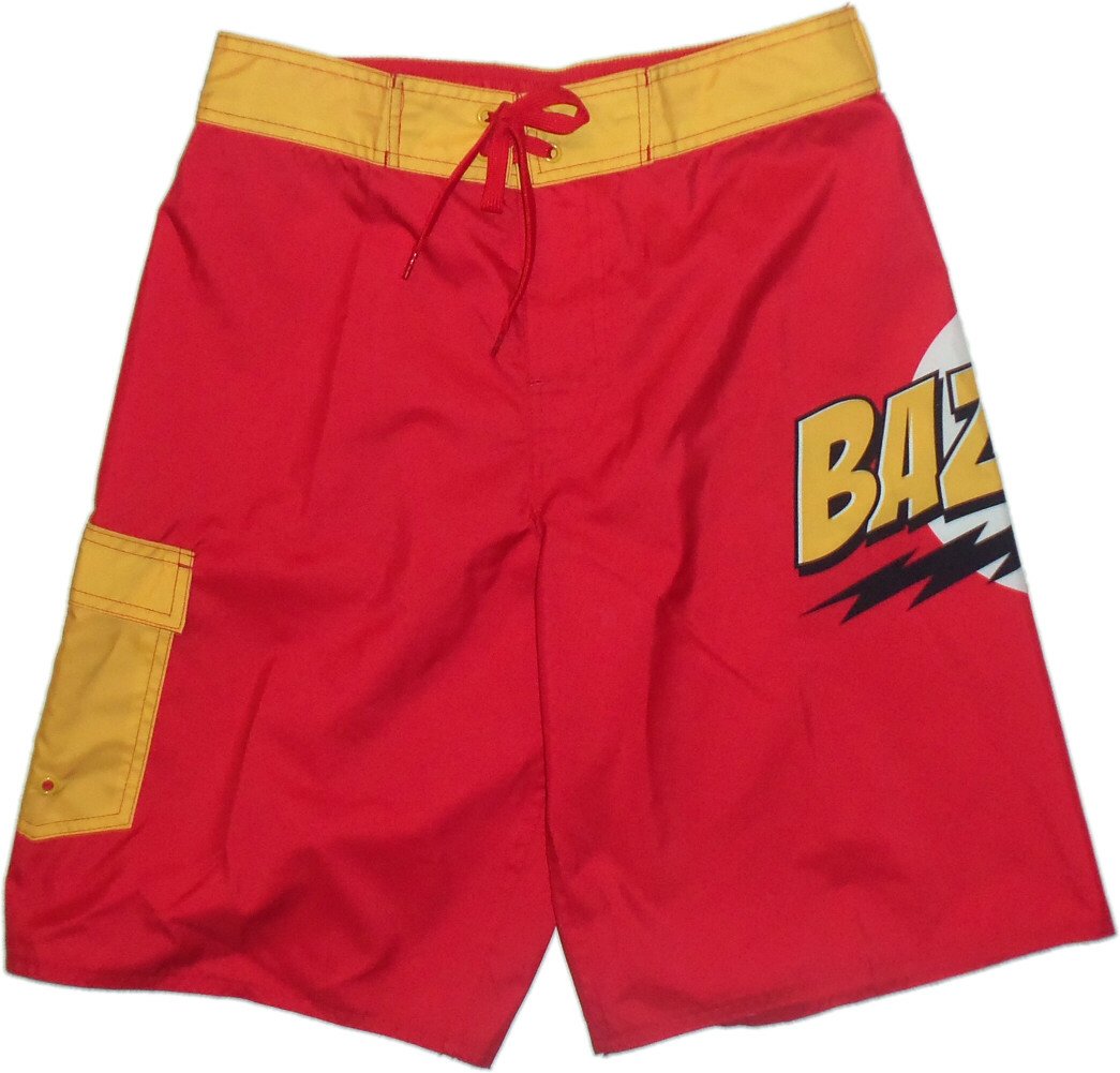 Bazinga! - The Big Bang Theory Adult Board Shorts, Large Red