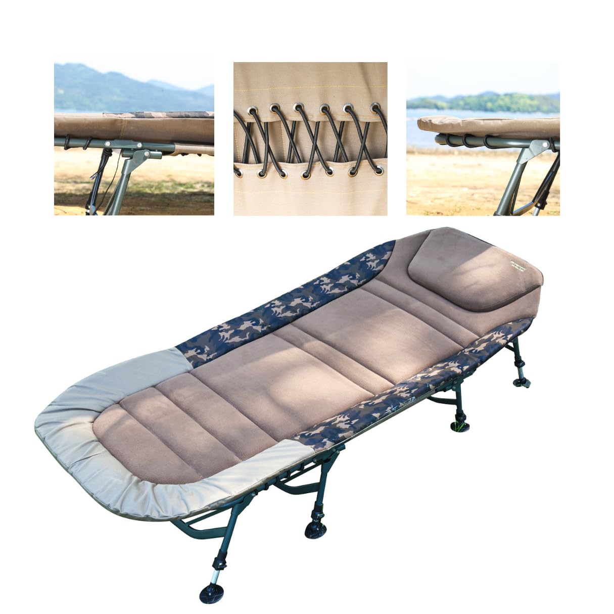 'MK-Angel "flatsize x de Sport Pro Nature Lit de camp pour pêche à la carpe Chaise longue 8 pieds