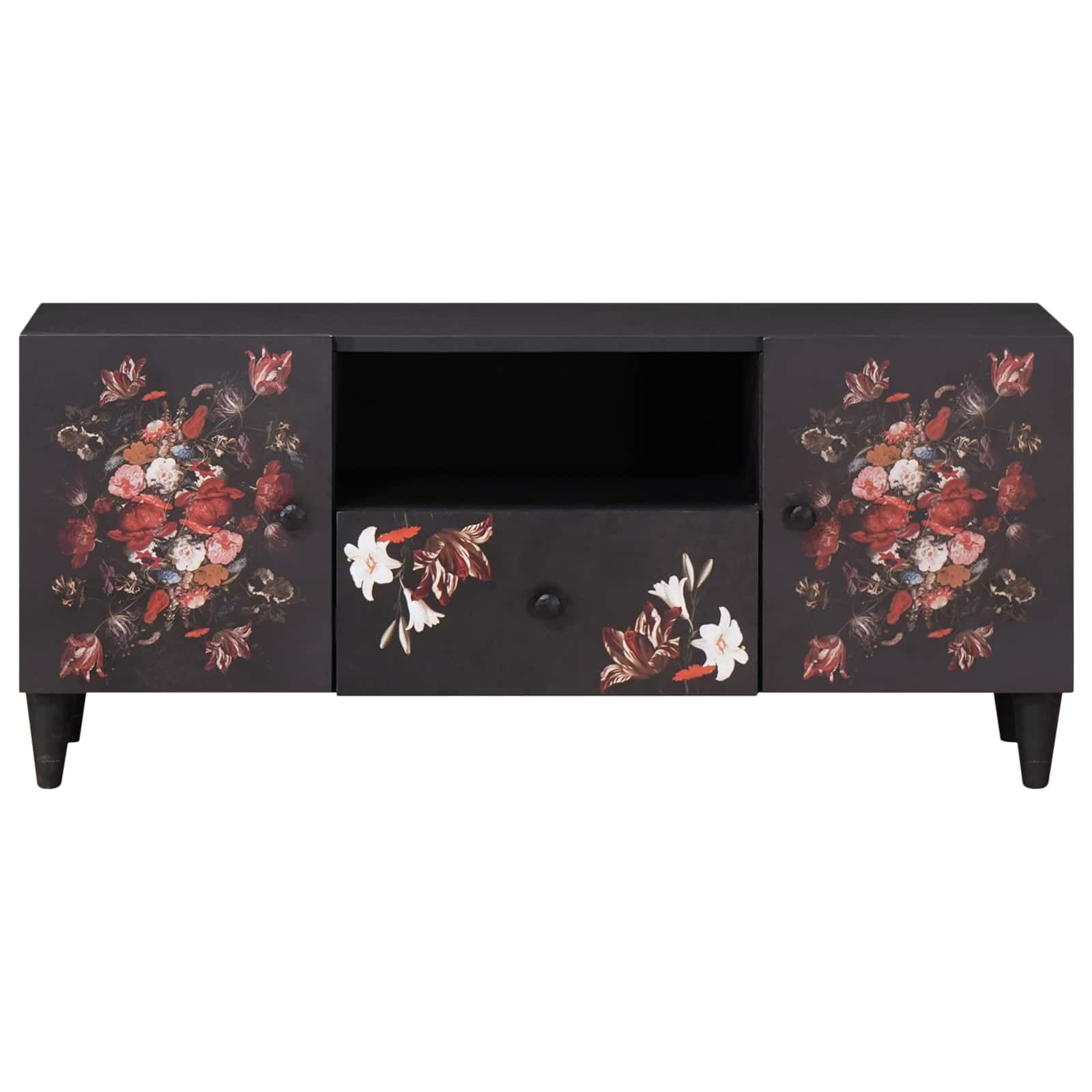 Gabinete de almacenamiento multimedia madera mango macizo 105 x 33,5 x 46
