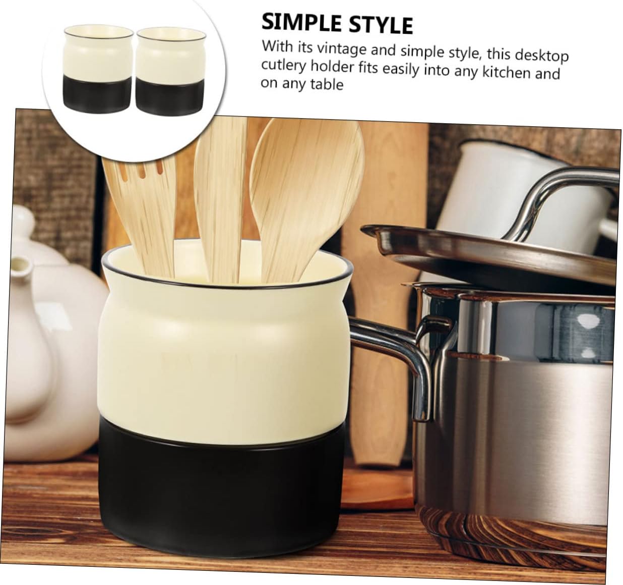 2Pcs Retro Style Utensil Holder Practical Cutlery Organizer for Countertop Sturdy Kitchen Utensils Storage Elegant Design for Tidy Cooking Space