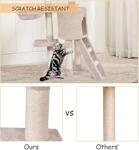 Miniatura 7 de Tangkula Árbol para gatos de 56 pulgadas, torre para gatos de varios niveles con poste rascador de sisal y escalera, área de juegos grande para
