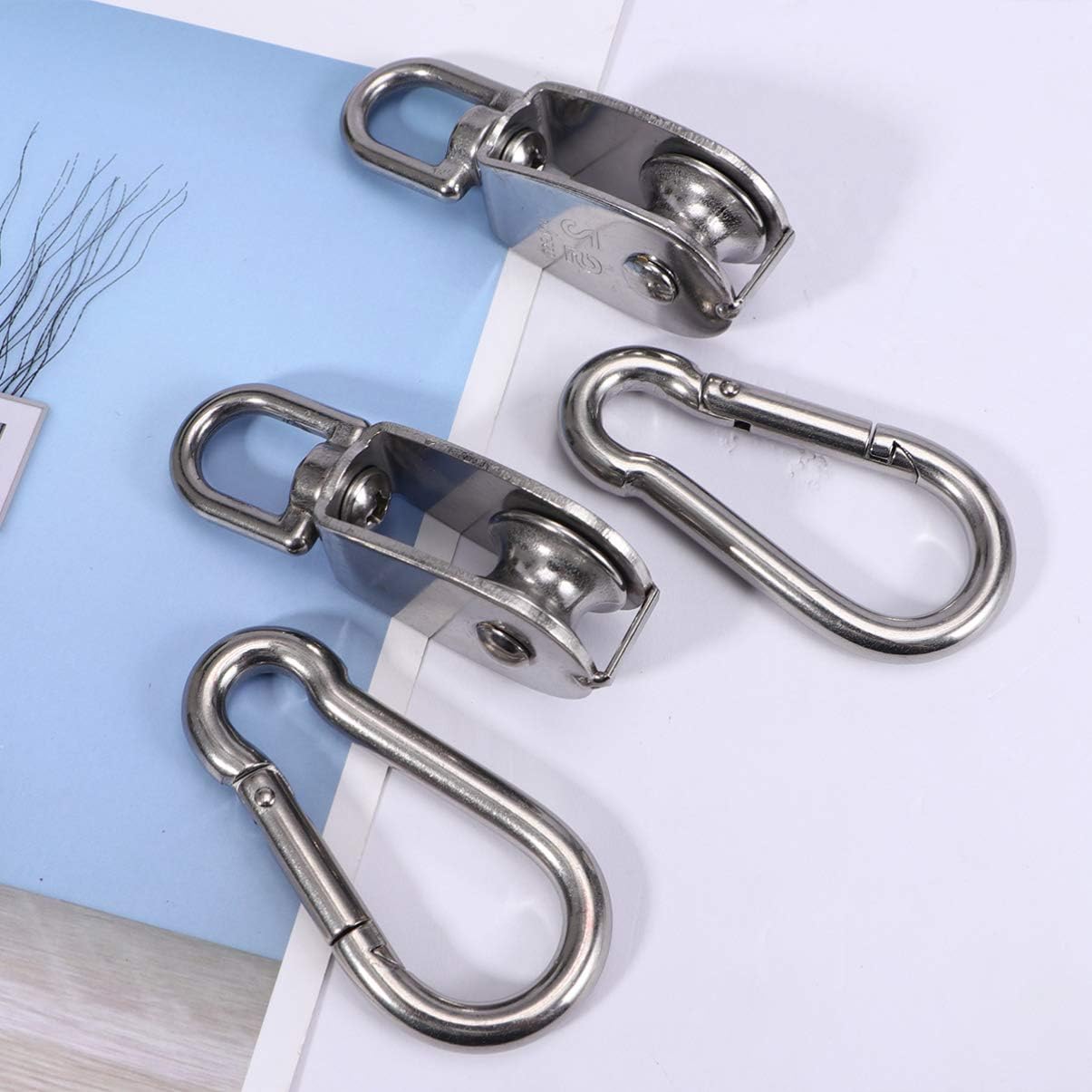 Double Ended Pulling Buckle Snaps Hook,Double-End Stainless Steel Pulley Heavy Pulley Fixed Single Pulley Single 4pcs