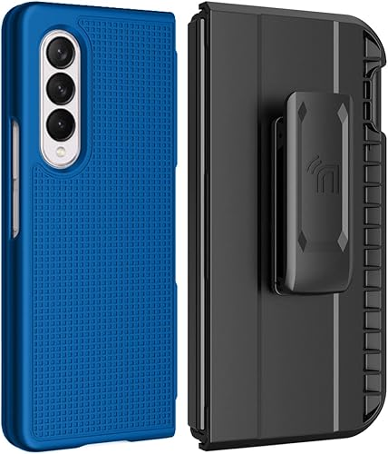 Funda con clip y ranura para bolígrafo S para Galaxy Z Fold 3 5G Nakedcellphone textura de rejilla cubierta dura delgada y soporte giratorio para
