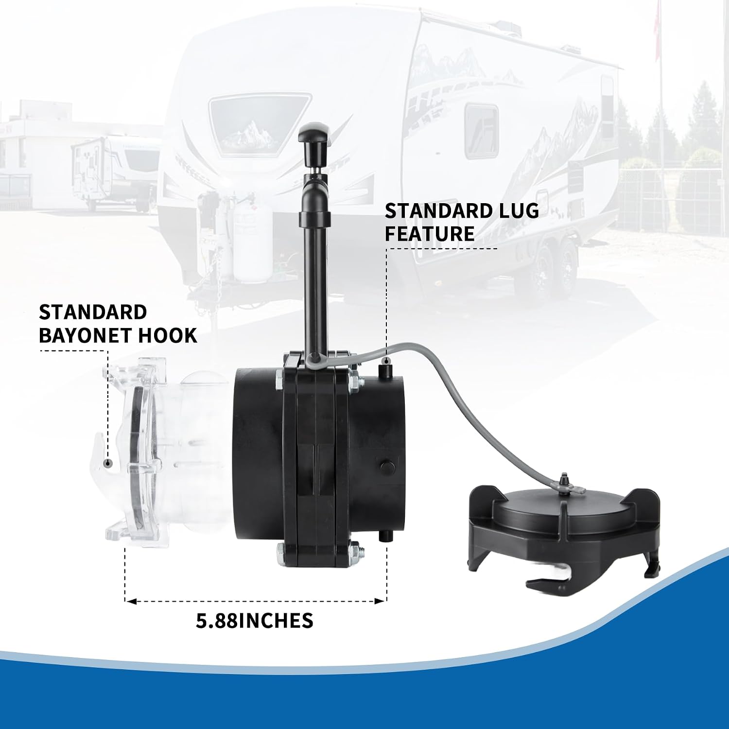 Twist-On Waste Valve RV Gate Valve with Built-in Clear Adapter Compatible with Most Brands of Bayonet/Lug Adapter UV-Resistant(1Pack) Black&Clear(8049)