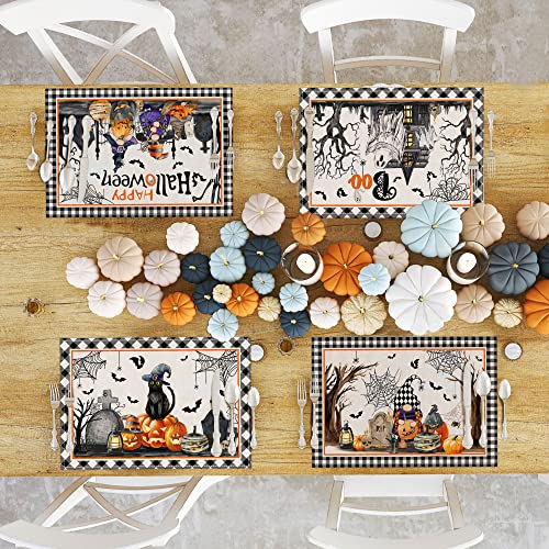 Pinata Halloween Placemats Set Of 4, Happy Halloween Kitchen Table Decor, Treat Or Trick Place Mats For Dining Table, Decorative Holiday Gnomes Pumpkin 12X18Inch Rectangle Washable Table Mat #TOP3