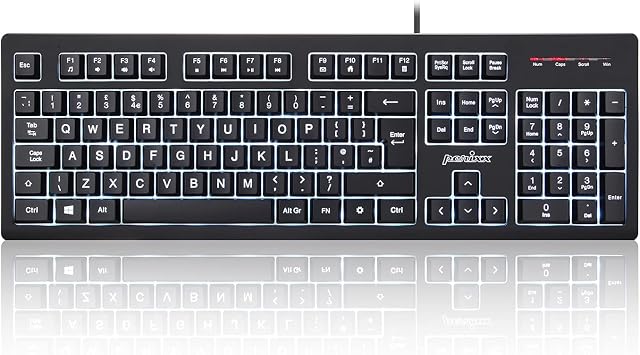 Perixx PERIBOARD-329 Wired Backlit Keyboard, Big Print Letter with Multi-Colour Illuminated LED, X Type High Scissor Keys, QWERTY UK