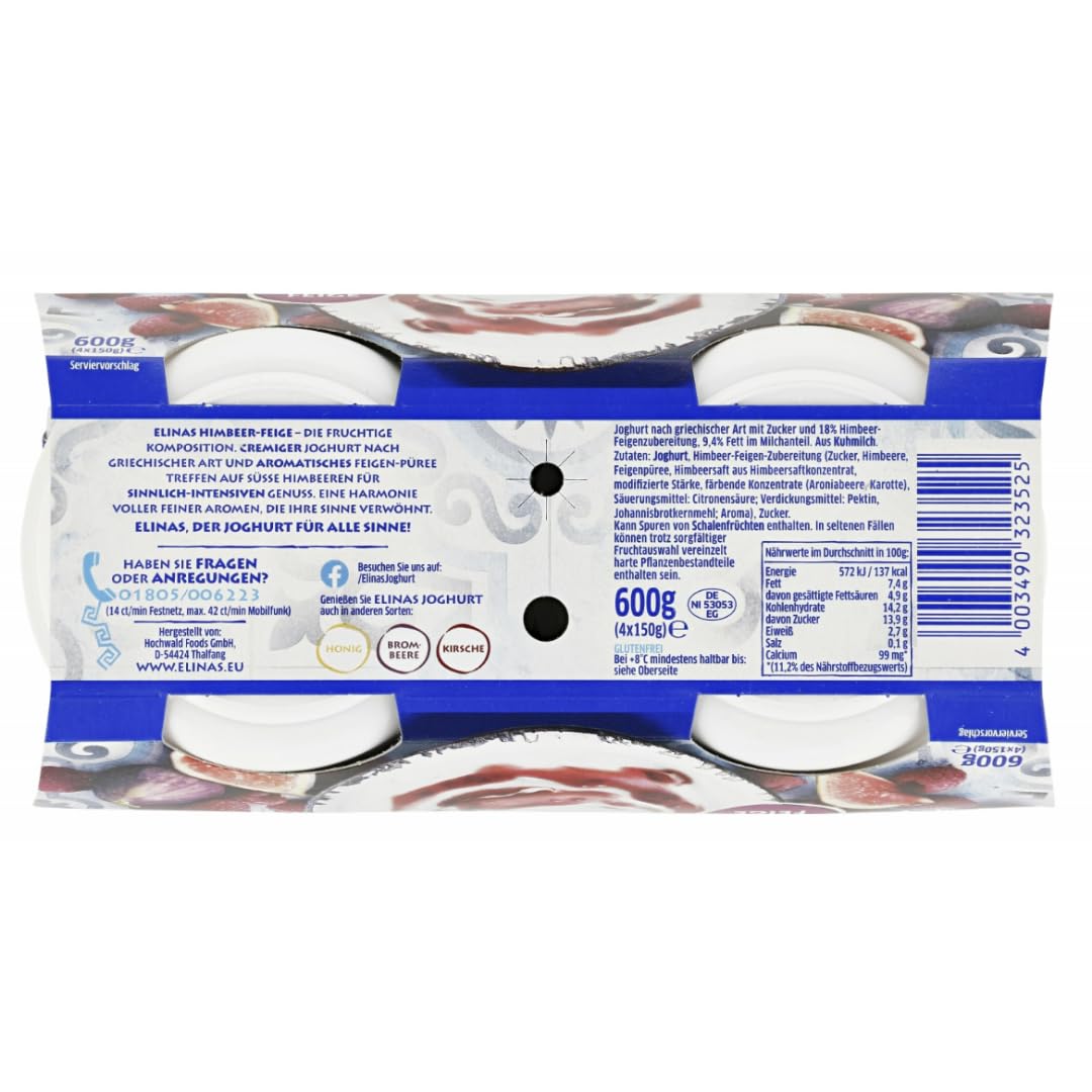 Elinas Joghurt Joghurt nach griechischer Art Himbeer-Feige 600 Gramm x 4 Stück