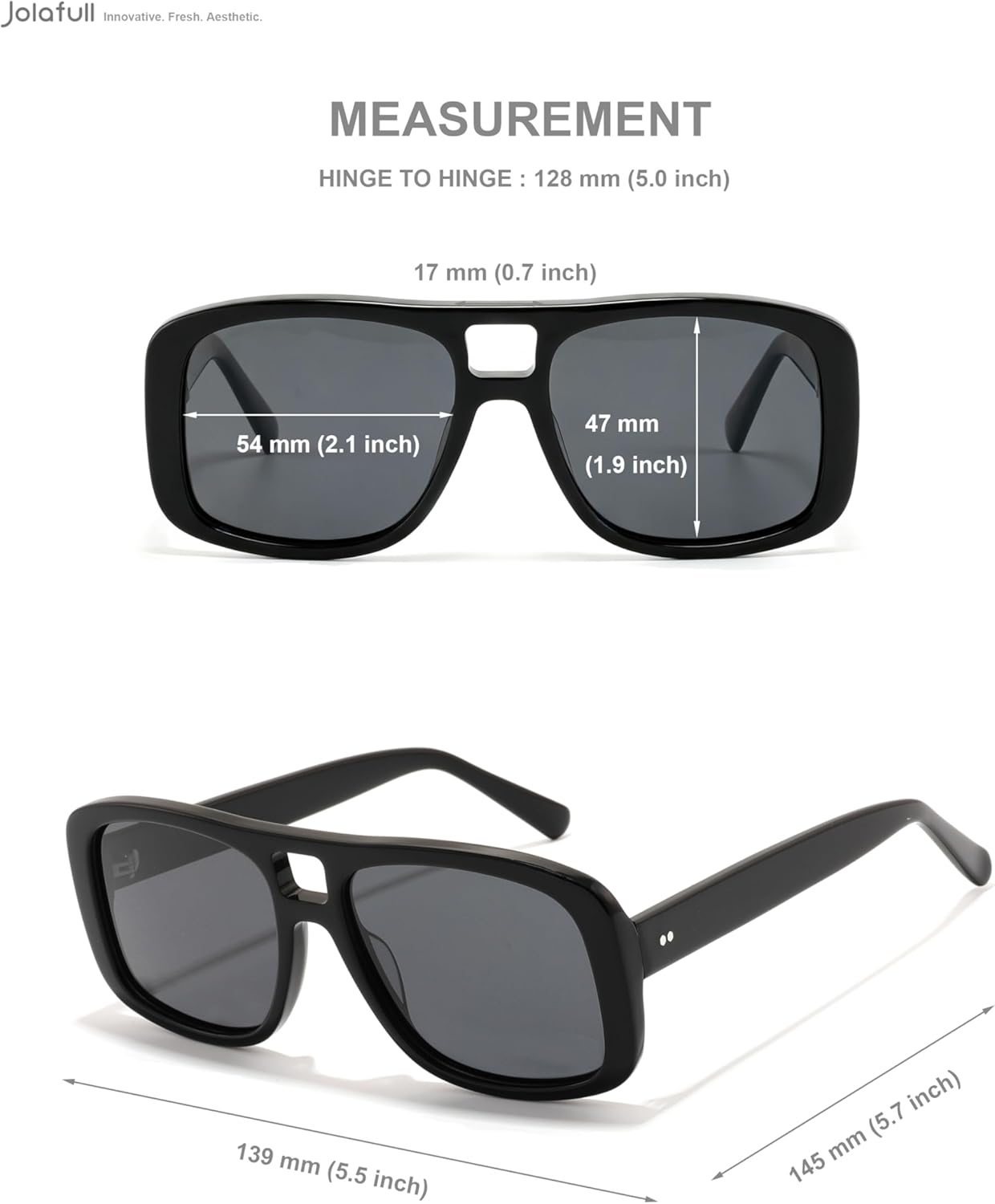 JS2505 Aviator Rectangle Polarized Men's Acetate Sunglasses Double Bridge