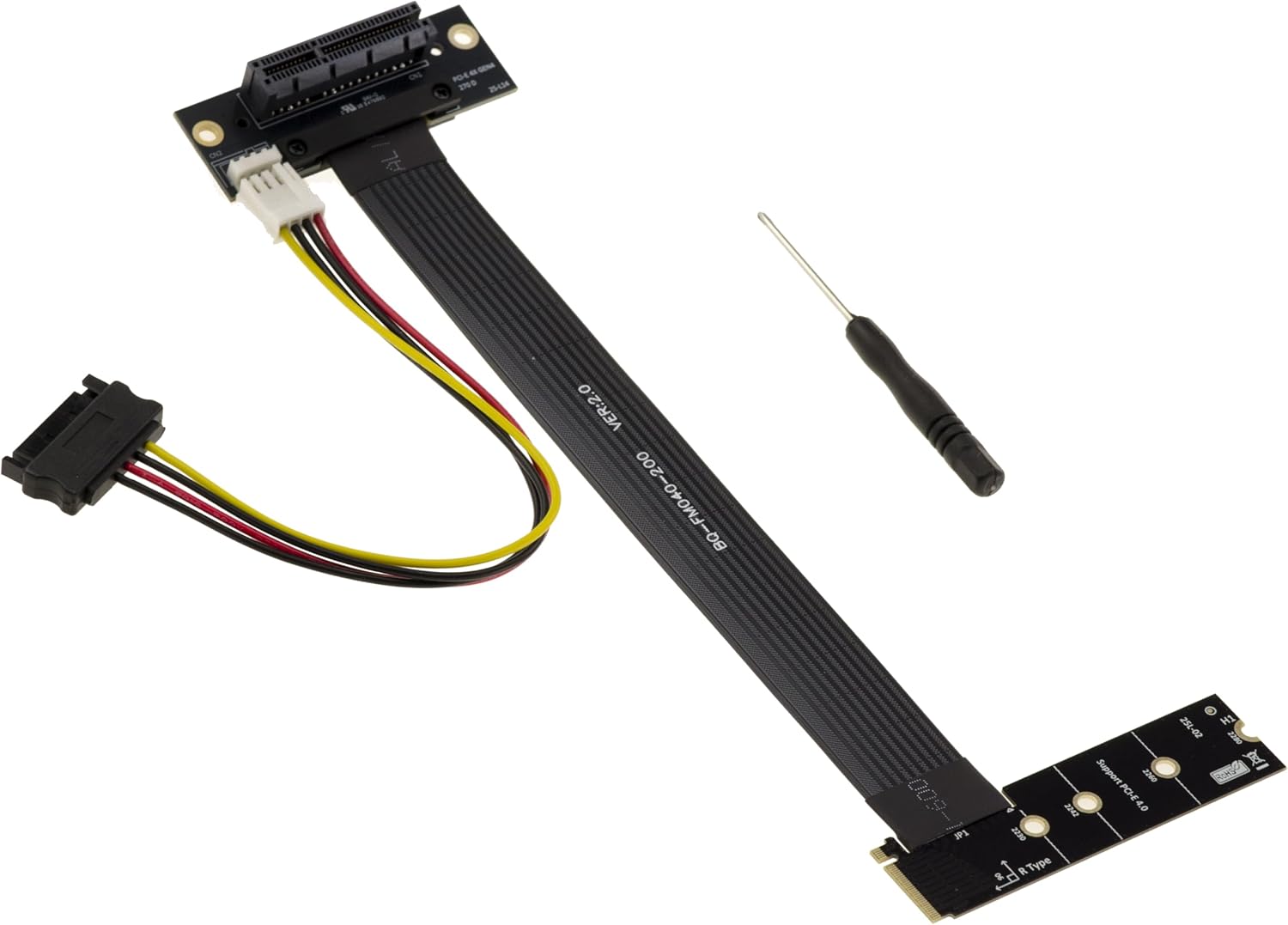 KALEA-INFORMATIQUE Gen 4.0 Riser Adapter for M2 M Key Slot to PCIe x4 Female Length 20cm Side Output, Vertical Orientation and Gen4 Data Rate 8GB/s