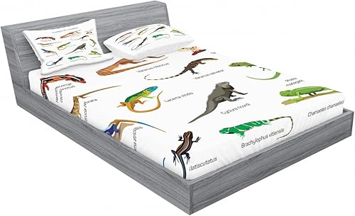 Miniatura 84 de Ambesonne Juego de sábanas bajeras y fundas de almohada con diseño de gato durmiendo en luna creciente, estrellas, sueños nocturnos, juego de ropa