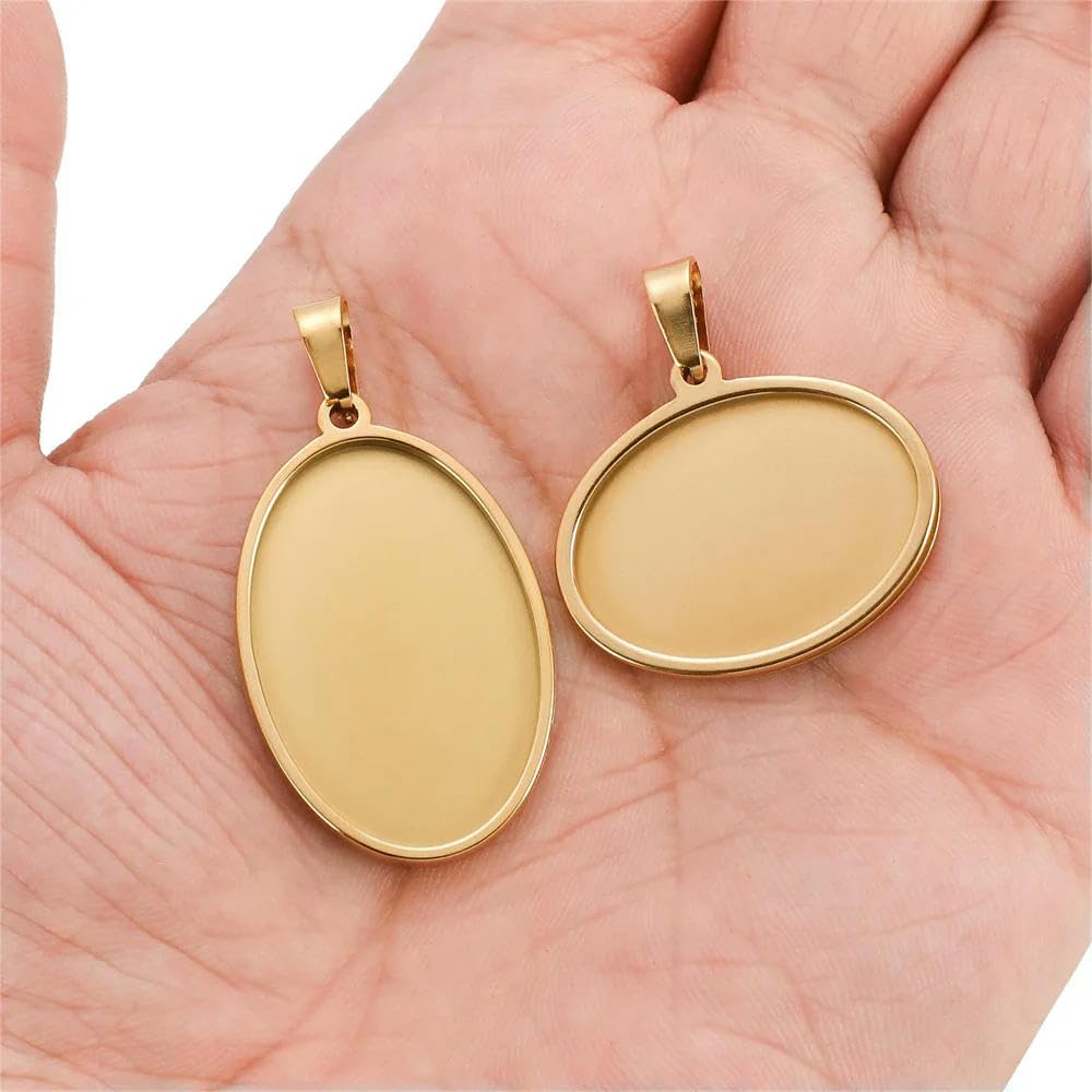 GENPICONG 5 pcs/lot Stainless Steel Oval Shape Pendant Cabochon Base Setting Tray Blank Charms for Jewelry Making Supplies