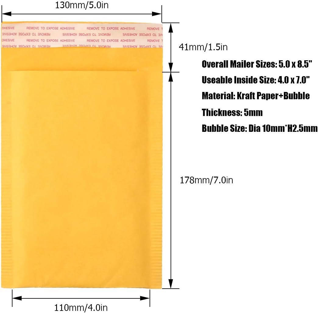 Acrux7 5 x 7" Bubble Mailers, Padded Mailing Envelopes 50 Pack, Kraft Bubble Mailers Self Seal Padded Envelopes with Peel-N-Seal, Heavy Duty Tear and Lightweight, Christmas Gifting envelopes - Image 2