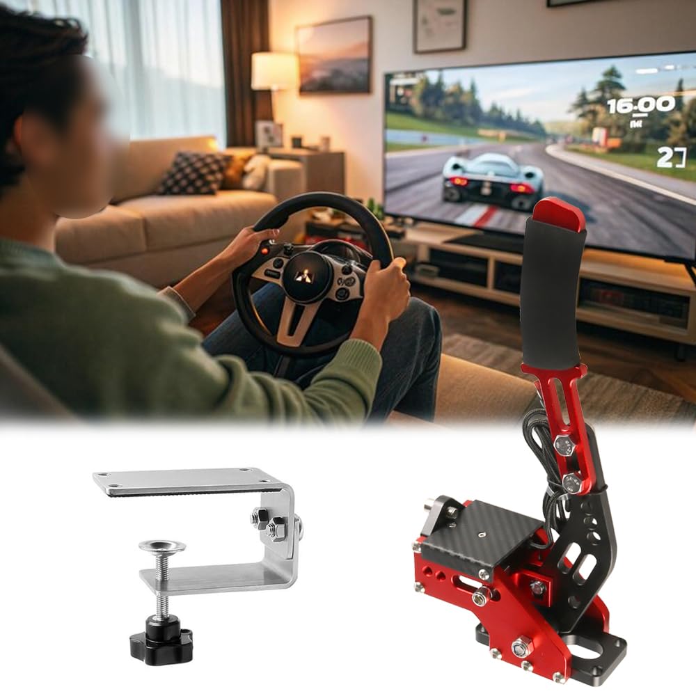 Freno a Mano USB per PC a 64 Bit con Morsetto per Giochi di Corse SIM G27 G25 G29 T500 T300 (Rosso)