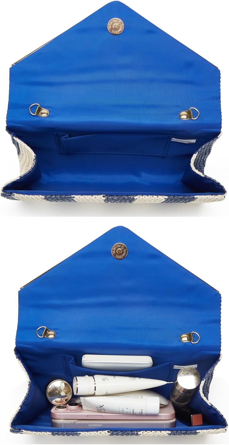 Straw Clutch Bag Women Summer Woven Handbag Striped Chain Crossbody Envelope Shoulder Boho Beach Evening Party Purse - Image 6